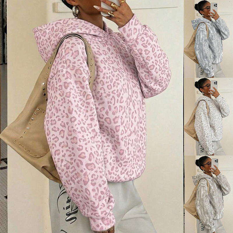 European American Cross-Border Amazon 2026 Autumn And Winter New Women's Hooded Pullover Leopard Print Long-Sleeve Casual Sweatshirt WONST