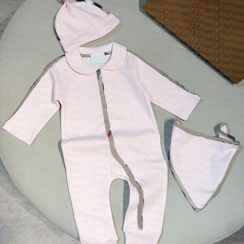 100%cotton kids designer Simple fashionRomper baby boy girl Long sleeve clothes newborn one-piece onesies luxur letter Jumpsuits bib hat 3pc