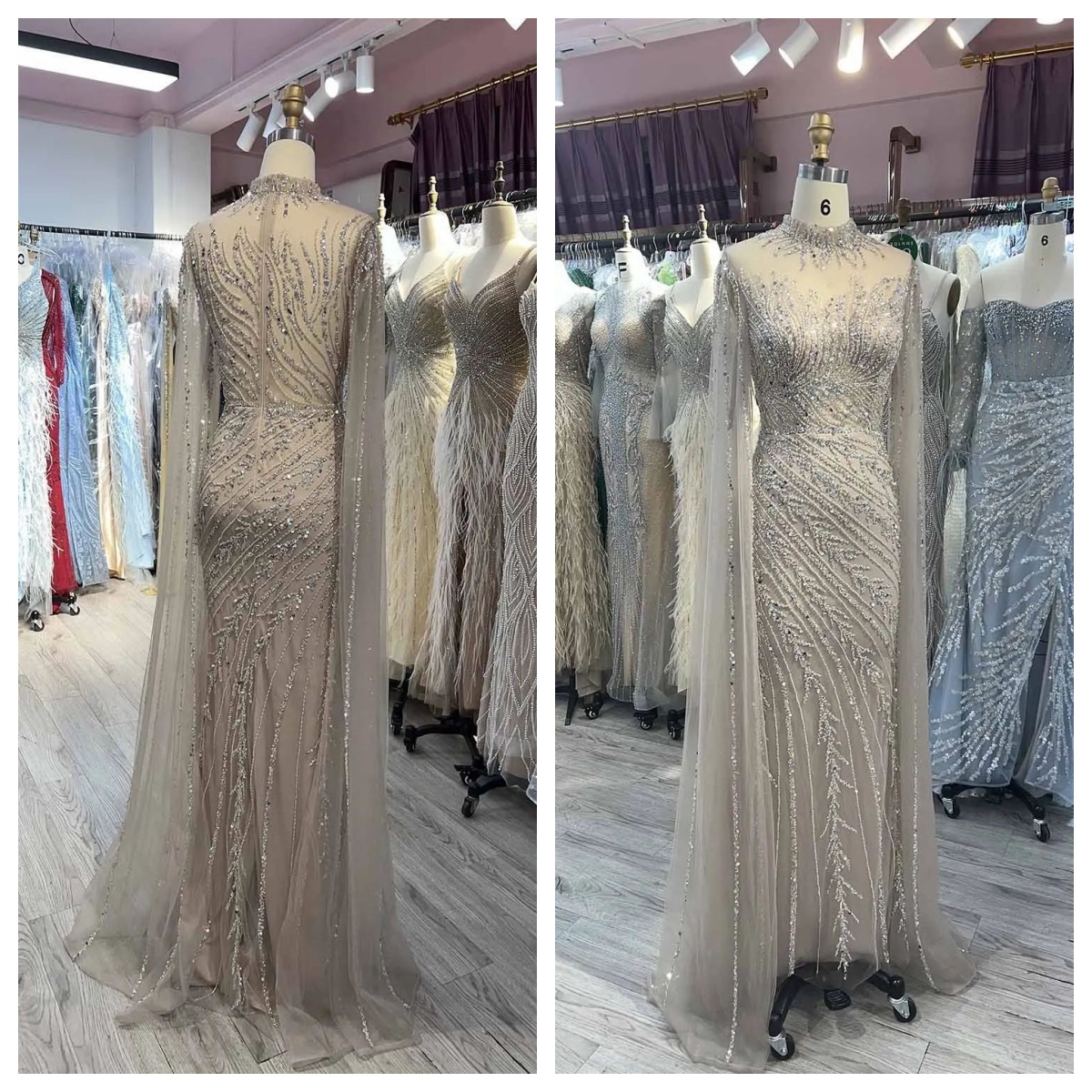 Real Image Evening Dresses Wear Dark Red Black High Neck Illusion For Women Long Sleeves Crystal Beads Mermaid Formal Gowns Special Occasion Dresses