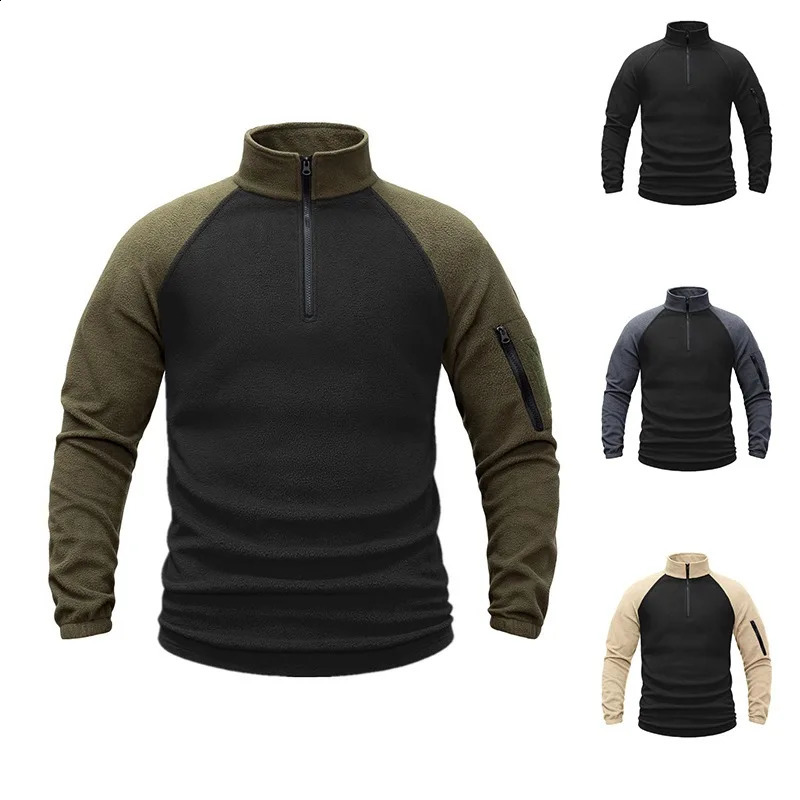 Men's Polar Fleece Quarter Pullover Sweatshirt Long Sleeve Military Jackets Hiking Camping Fishing Climbing Tactical Clothing 260917