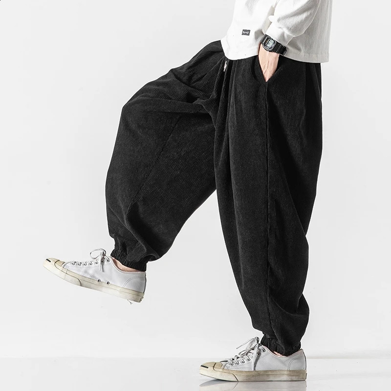 Oversized Pants Casual Autumn Men Wide-Leg Trousers Harajuku Corduroy Streetwear Straight Pants Male Elastic Waist Loose 260917