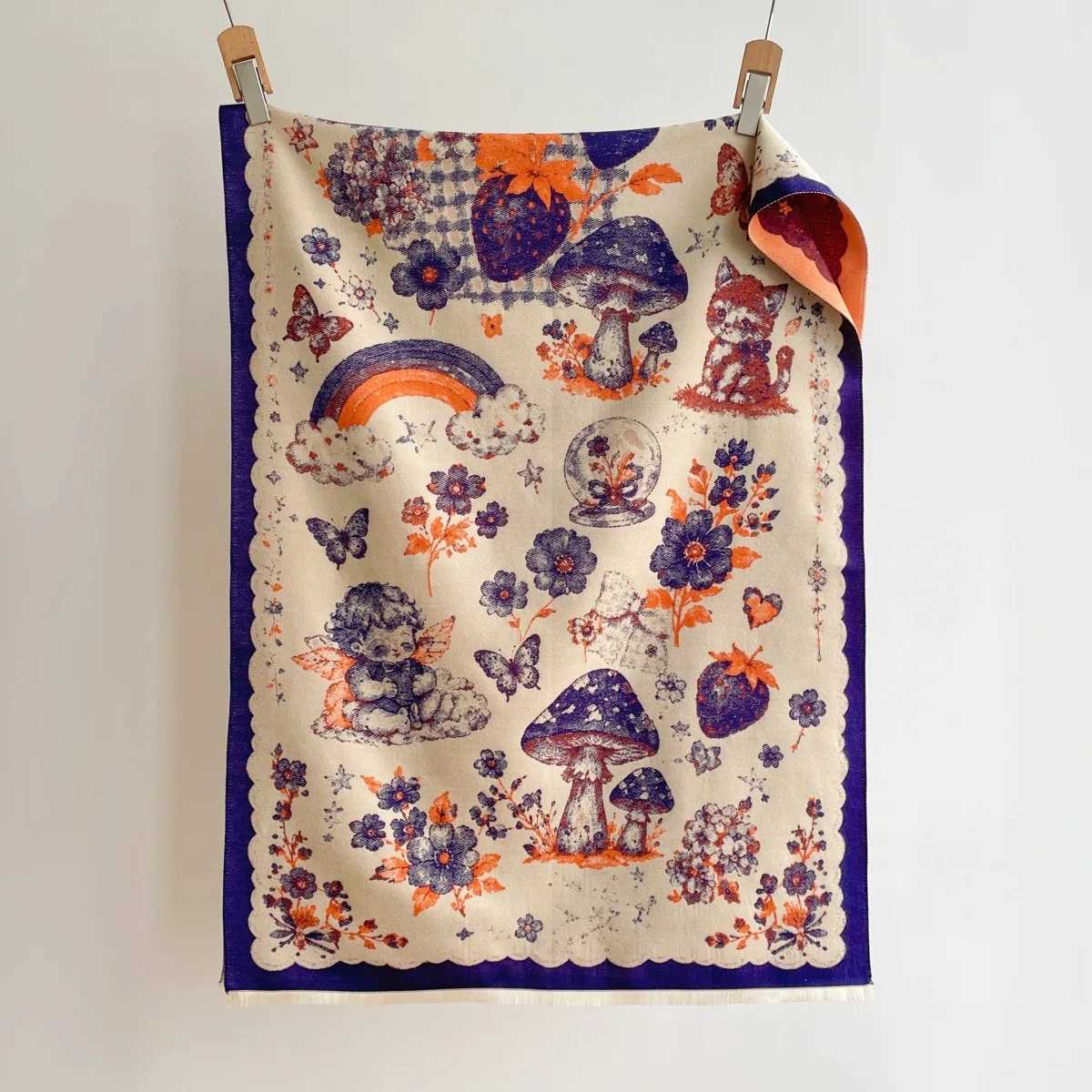 Vintage Mushroom Prints Winter Scarf Women Soft Pashmina Long Blanket Luxury Imitation Cashmere Scarves Fringed Thick Warm Shawl Z260917