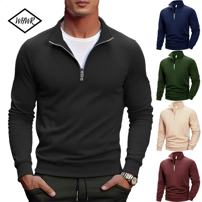 Autumn Men's Quarter Zip Up Sweatshirts Slim Fit Lightweight Outdoor Mock Neck Pullover Sweaters Half Turtleneck Knit Streetwear 260917