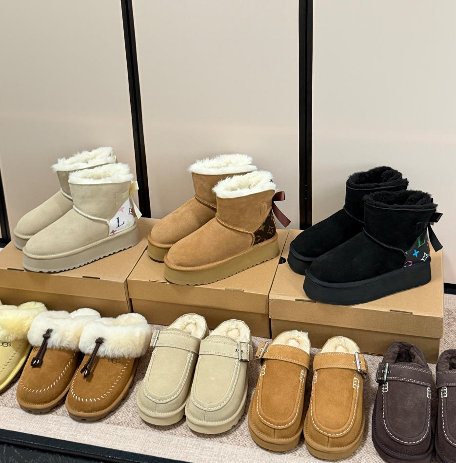 Winter short boots women snow boots outdoor casual fashion and warm anti-slip thick-soled boots for slip-on furry slippers classic khaki cashmere sh