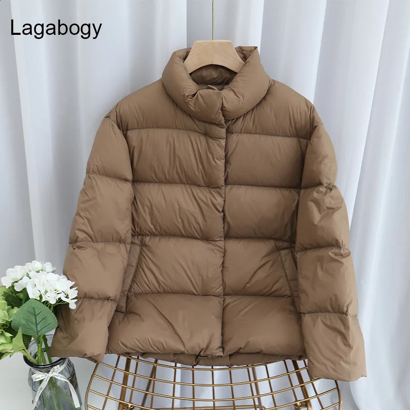Lagabogy Autumn Winter Ultra Light 90% White Duck Down Coat Slim Short Puffer Jacket Female Zipper Casual Tops Parkas 260918
