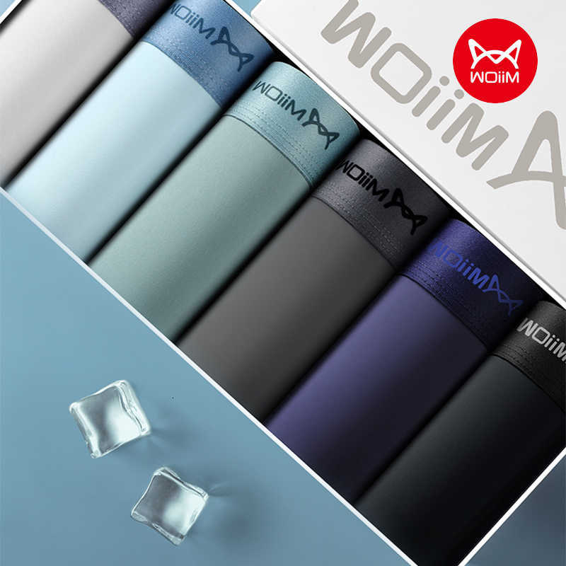 Silk Underpants Ice MiiOW 4Pcs Men's Panties Sexy Seamless Man Boxershorts Graphene Antibacterial Men Underwear Breathable Man Boxer Briefs D26