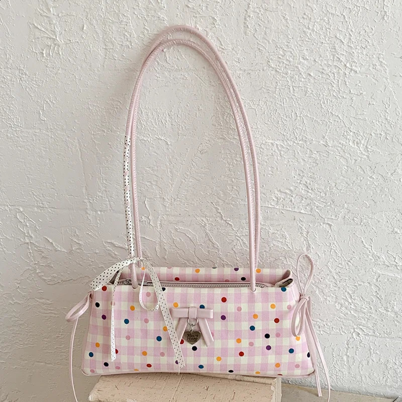 Colorful Polka Dot Bow PU Shoulder Bags for Women Lightweight Portable Ladies Pillow Underarm Bag Versatile Girls Zipper Handbag 260917