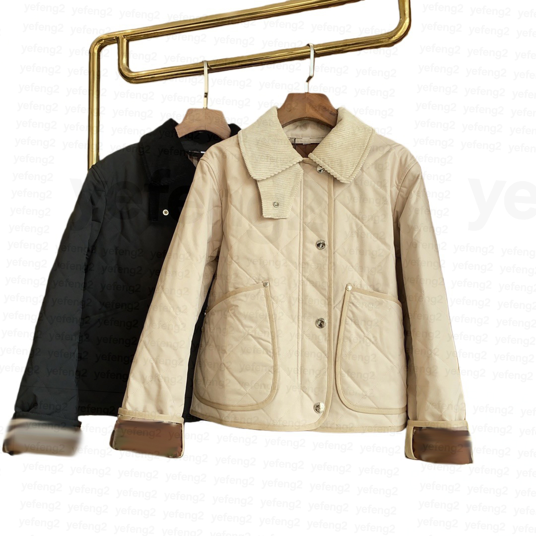 Womens down jacket luxury checkered Corduroy cotton padded jacket windbreaker british style