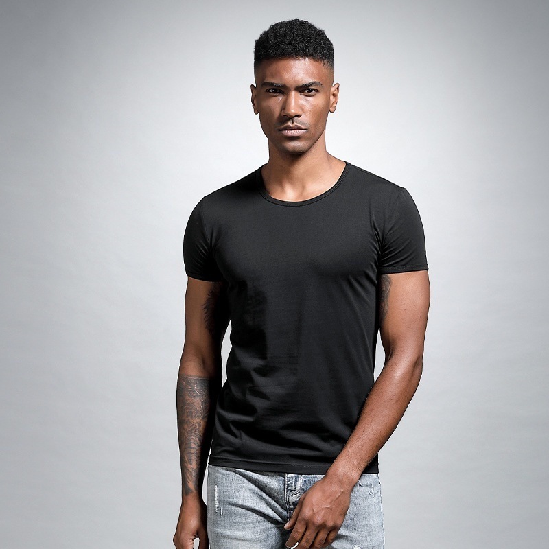 High quality Wholesale summer solid color V-neck white T-shirt, slim-fit base shirt for men, short-sleeved heart-neck white T-shirt, slim-fit base l