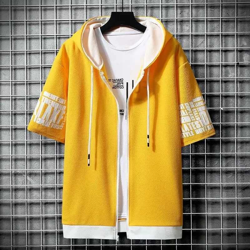 hoodie Fashion Men's Hoodies Christmas Summer Men Clothing T-shirt Zipper Hood Cartoon Casual T Shirt Print Hooded Top Short Sleeve Men C260915