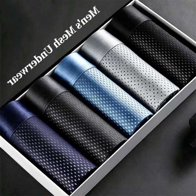 Ice Underpants 5pcs Men's Underwear Silk Mesh Men Boxer Shorts Plus Size Panties Sexy Men Boxer Summer Breathable Light Thin Underpants D260918