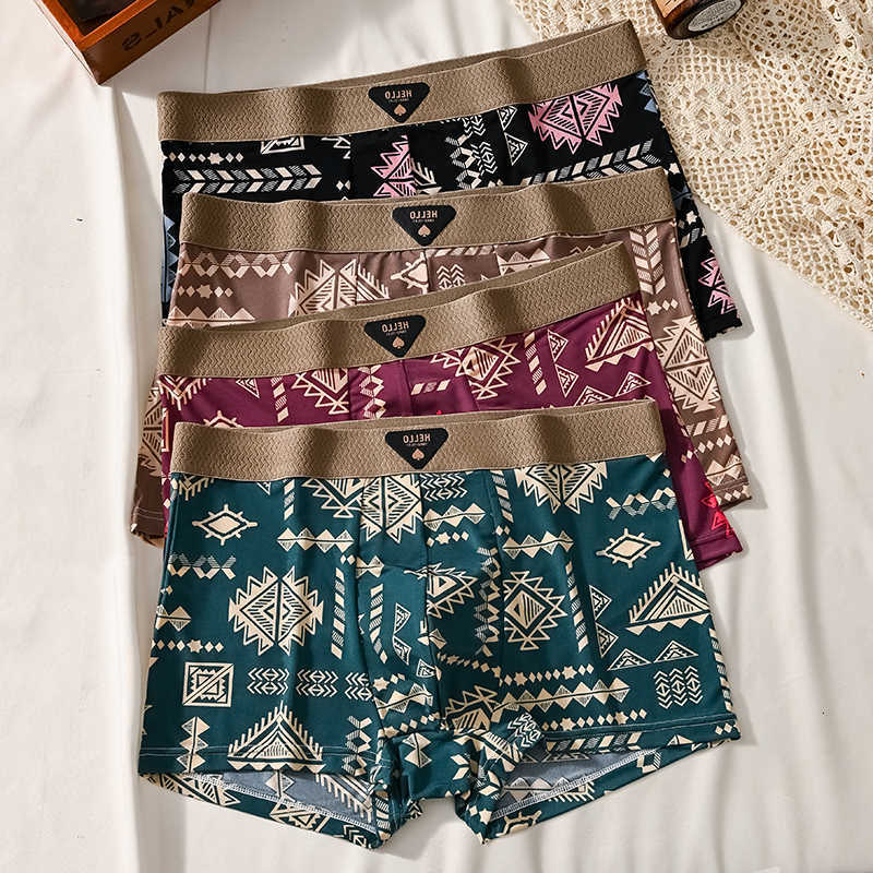 Men's Underpants Shorts 4pcs Boxer Ice Silk Underwear Cool Thin Underpants Breathable Sexy Panties U Convex Lingerie Plus Size L-6XL D260918