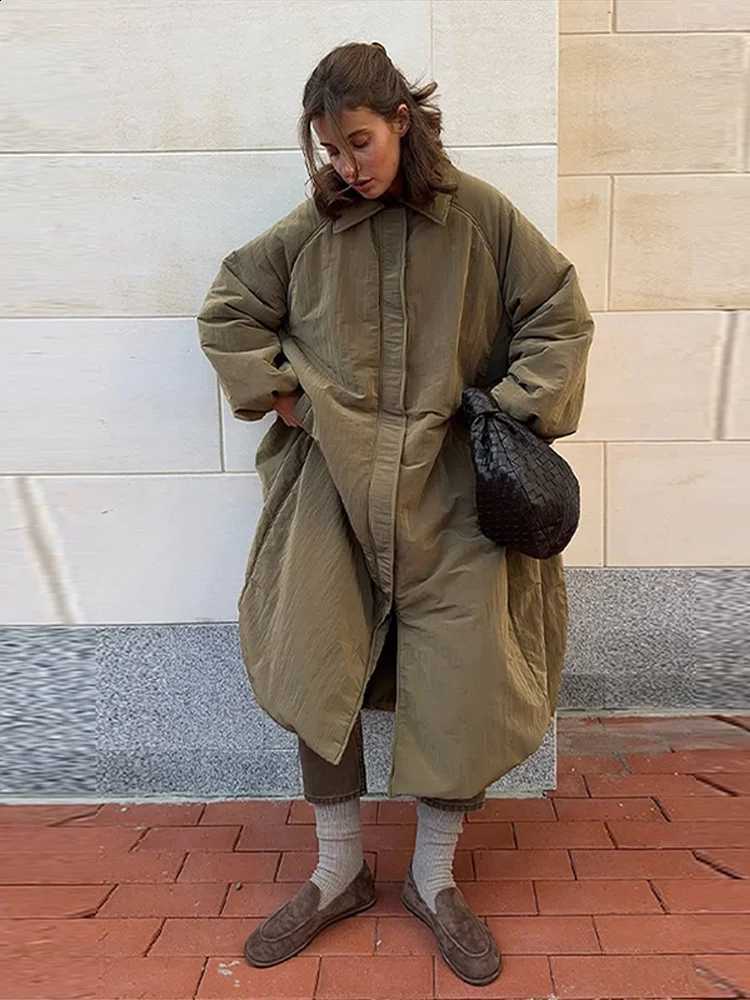 Casual Cotton Jackets Women Solid Turn-down Collar Loose Long Coats Female 2026 Autumn Winter Chic Thicken Warm Streetwear Lady H260917
