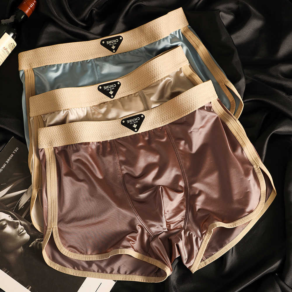 Satin-like Underpants Ice 3PCS/Pack Silk Men's Panties Hygroscopic Breathable Double-layer Silk Crotch Boxer High Elastic Underpants D260918