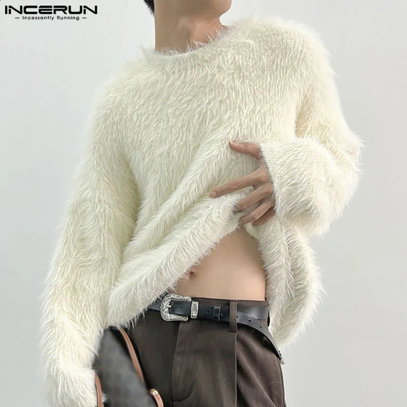 INCERUN Men Pullovers Solid Color Plush Oneck Long Sleeve Casual Clothing Streetwear Fashion Autumn Sweaters S5XL 260918