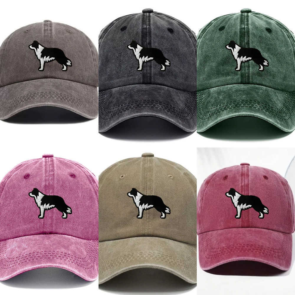 Baseball Border Collie Washed Cotton Cap Vintage Embroidery Unisex Distressed Snapback Hat Casual Animal Lover Gift Daily Hat J260917