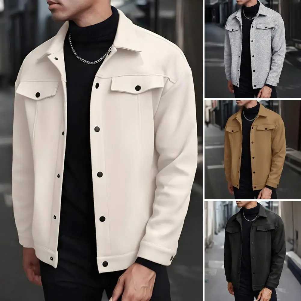 Fashion Autumn Winter New Solid Color Short Woolen Coat For Men Korean Trendy Loose Thick Lapel Long Slve Twd Jacket S260918CQGT