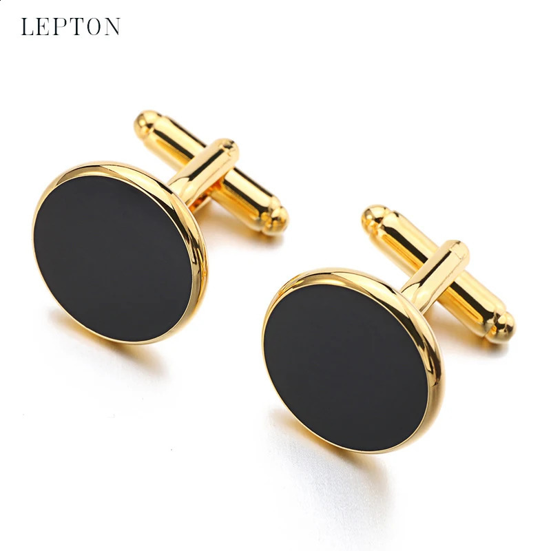 High Quality Black Enamel Round Cufflinks Studs Sets Gold Color Plated y Mens Jewelry For Business wedding cuff links 260917