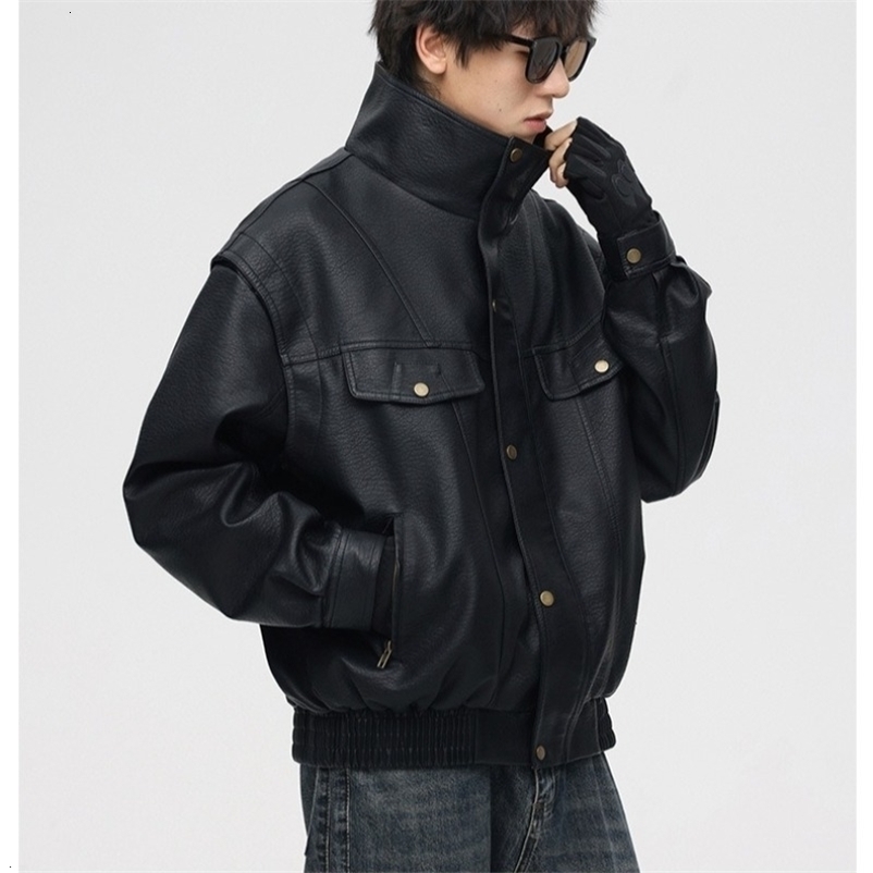 Vintage Leather Jackets for Men Spring Autumn Faux Bomber Streetwear Racing Windbreaker Outerwears 260917