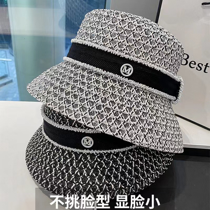 Korean-Style New Summer Hollow-Out -Inspired Women's Fashion M-Letter Sun Protection Fisherman Versatile Bucket Hat Luxury Cap Brand Designer H