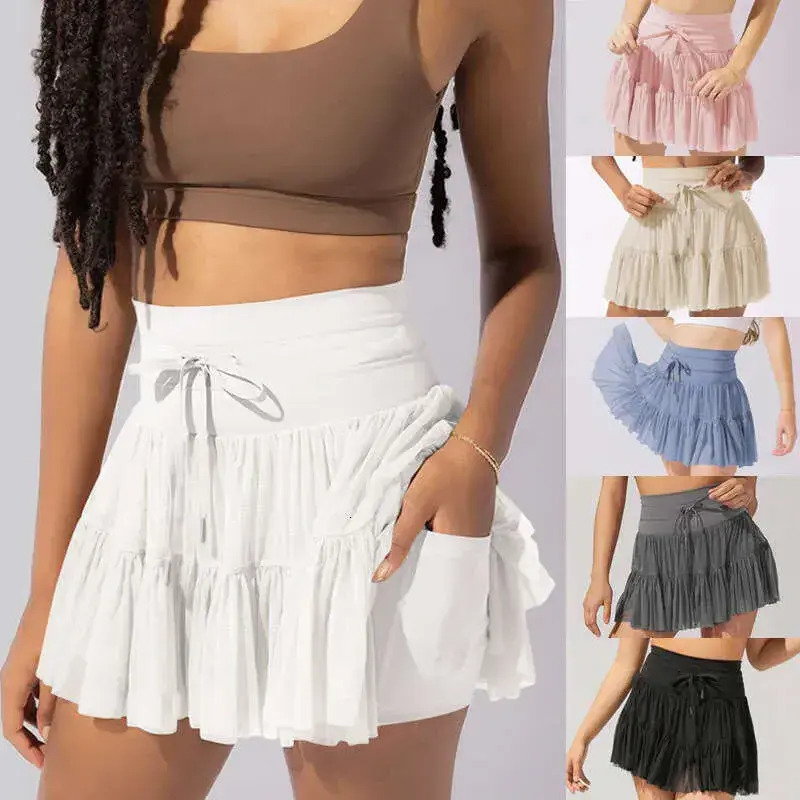 Women Casual Dress European everyday American Women's Half Safety Pants Anti Glare Spring And Summer New Styles High Waisted Lace Up Pleated Sh