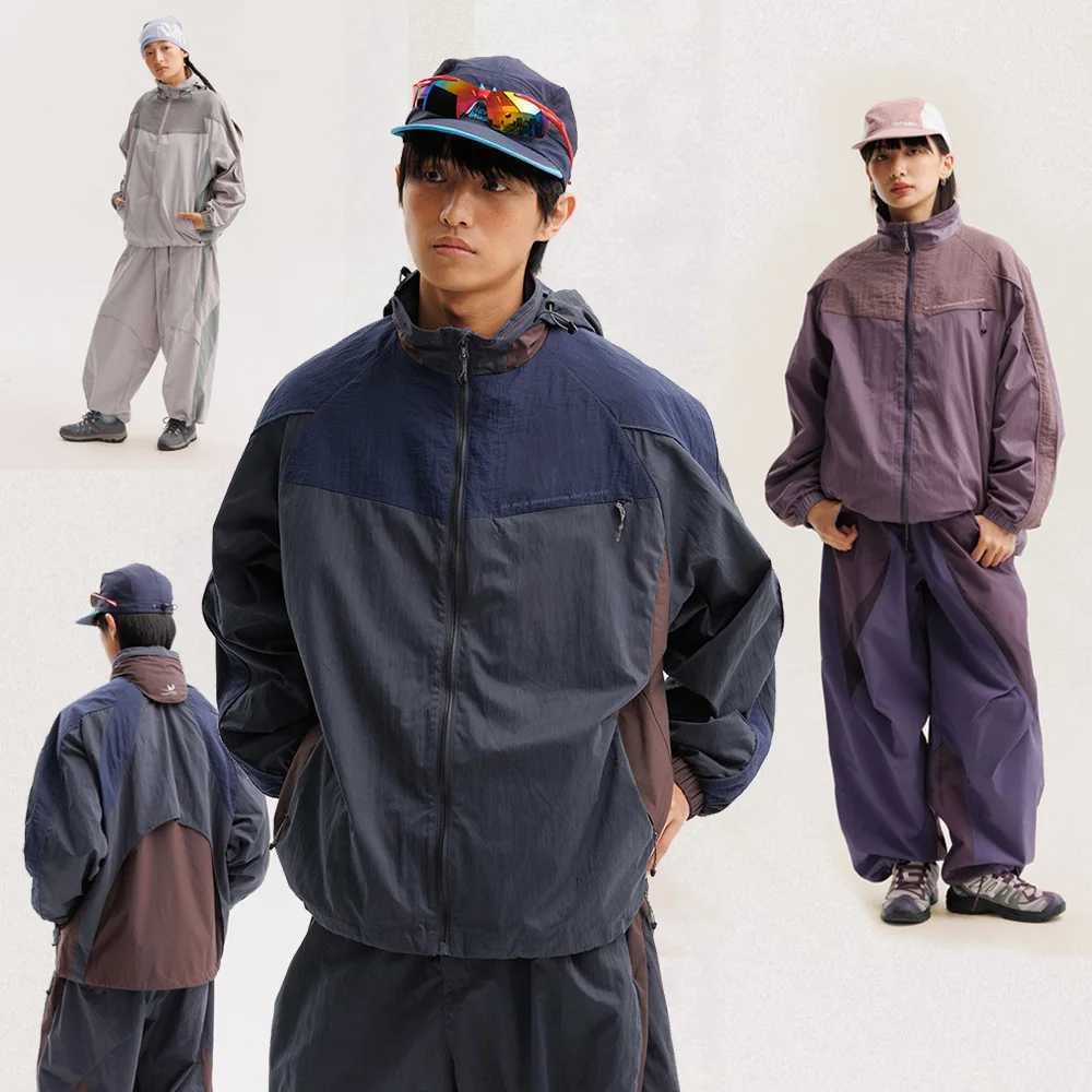 Men Women Outdoor Loose Casual Sports Waterproof Splice Design Hooded Cargo Jacket Couple Spring Autumn Techwear Track Coat S260917ANRX