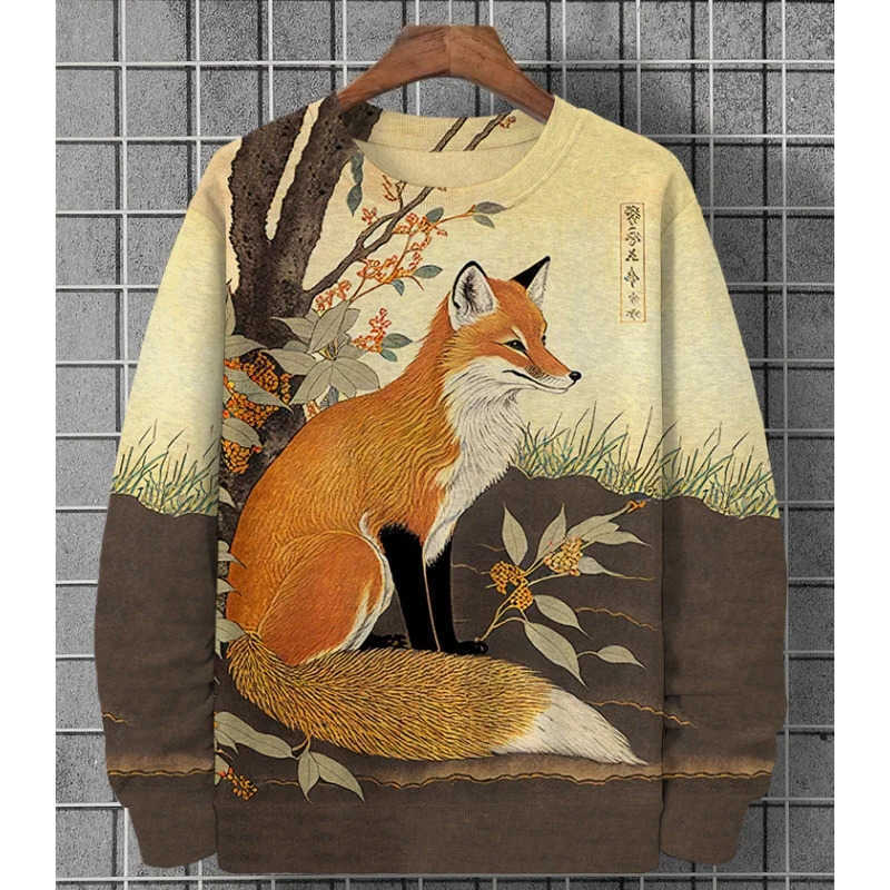 Hoodie Christmas hoodie Ukiyo-E Pattern For Men Animal 3D Printed Pullover Spring Autumn Street Long Sleeve O-Neck Hoodies Oversized Sweatshirts C26