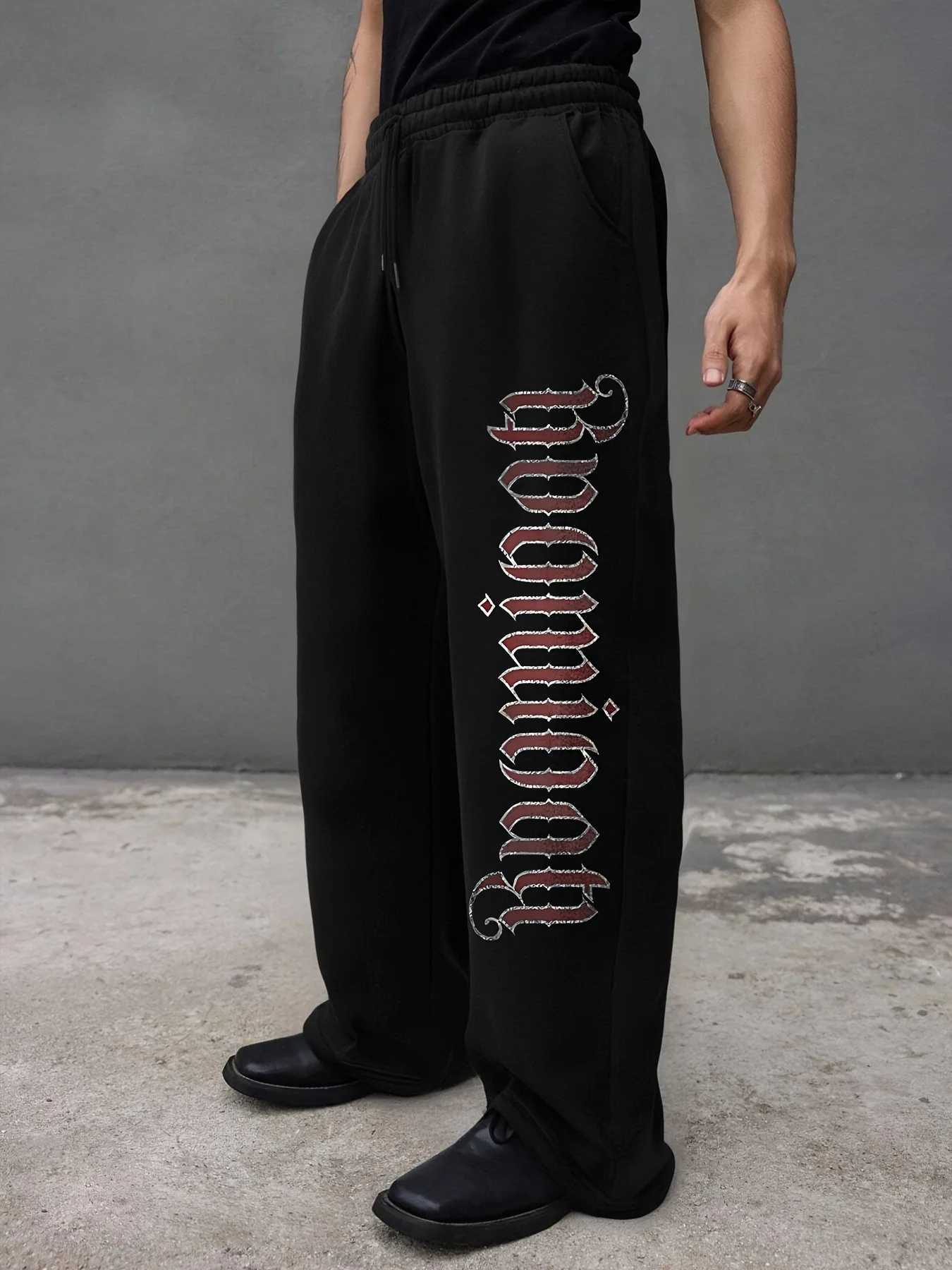 Men's Autumn Letter Print Straight-Leg Flce Sweatpants Casual Stylish and Versatile Suitable for Sports and Daily Wear Q260917