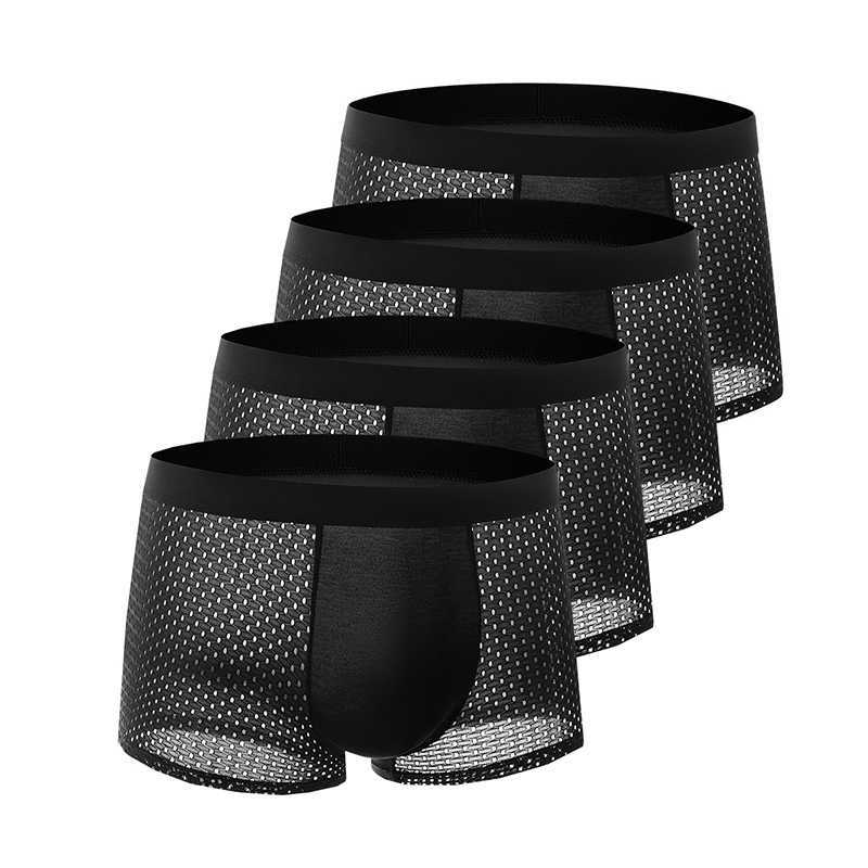 Underwear Underpants 4pcs Ice Men's Silk Mesh Men Boxershorts Plus Size Panties Solid Sexy Men Boxer Summer Breathable Intimate Underpants D260