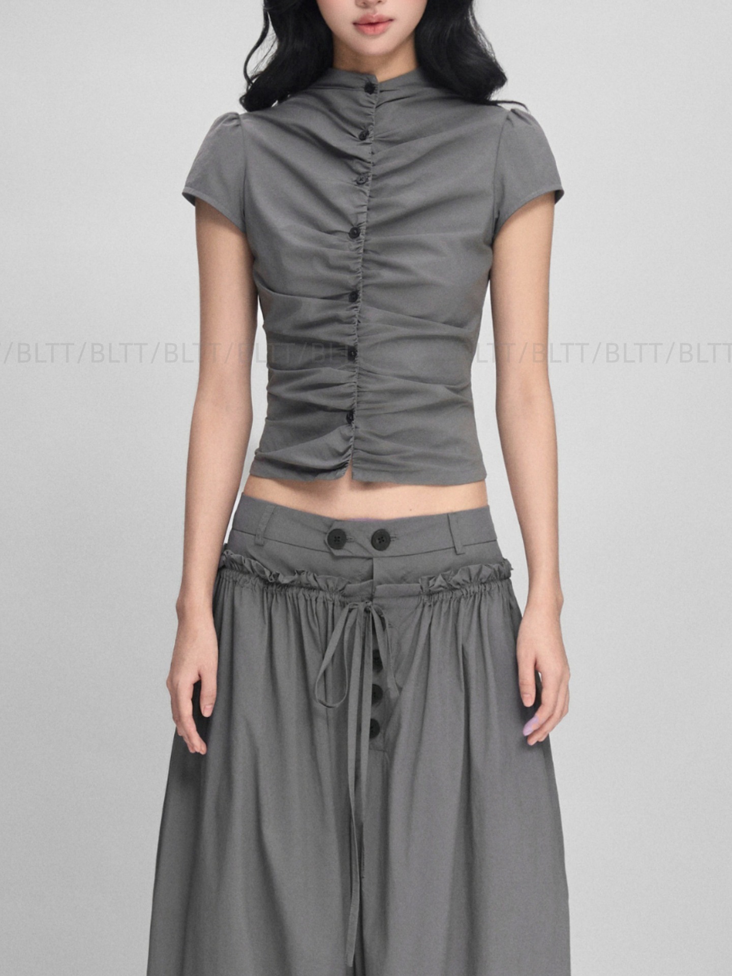 2026 cross-border new style pleated design buttoned slim-fit vest casual versatile Korean-style hot girl top C 93