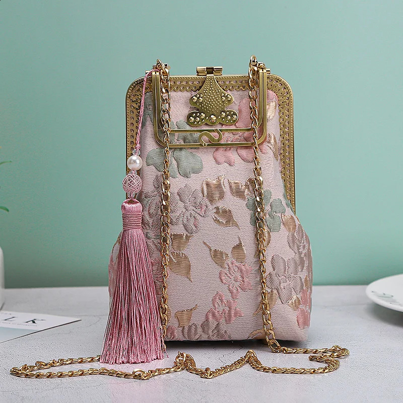 Classic Hollow Out Flowers Bag Pink Wedding Bags Fringe Tassel Chain Handmade Vintage Women Bag Tote Women's Handbags 260909