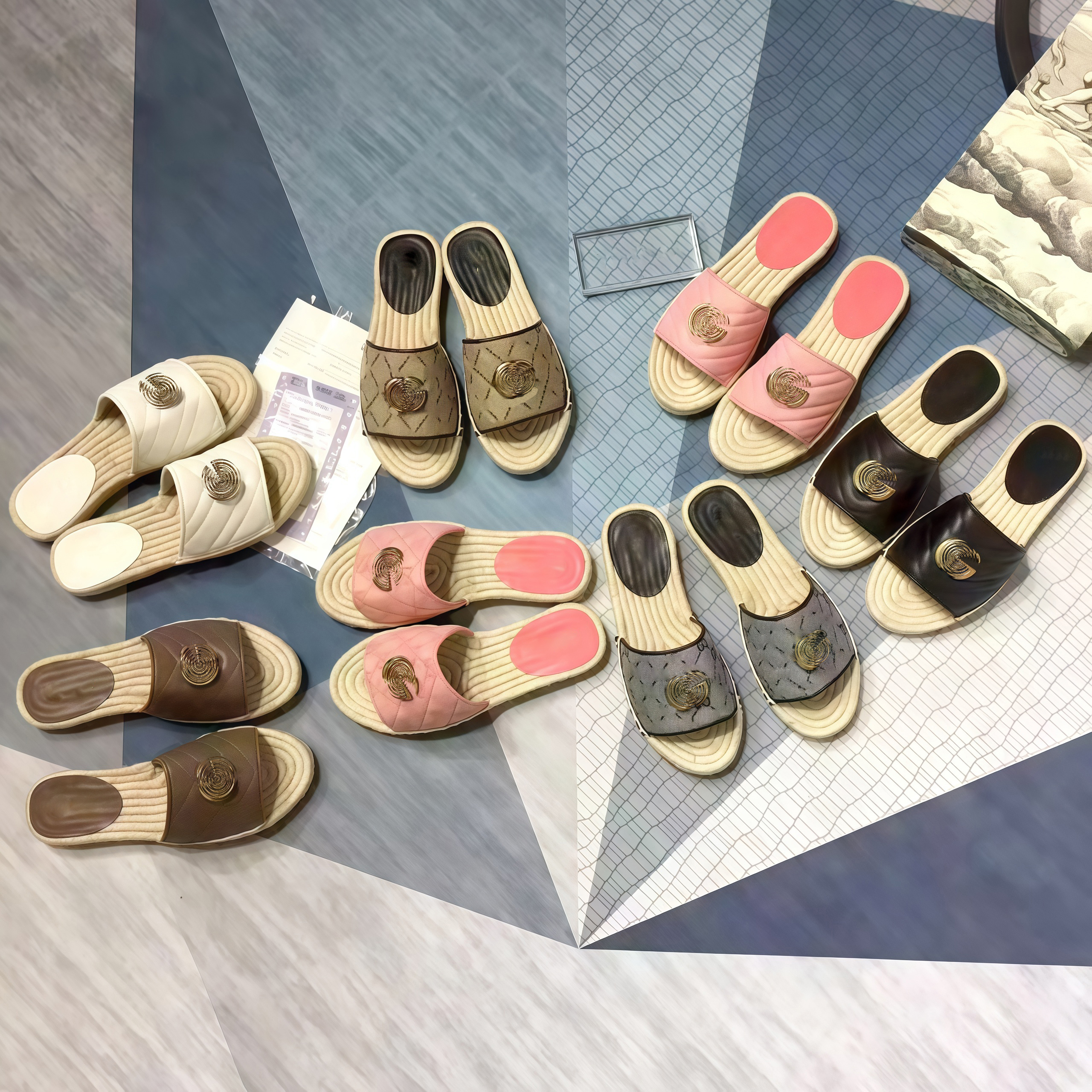 2026ss New Designer Women Luxury slippers 25 color canvas Straw weaving Sole Flat sandal Versatile Backless mules comfortable Slip-on slide summer b