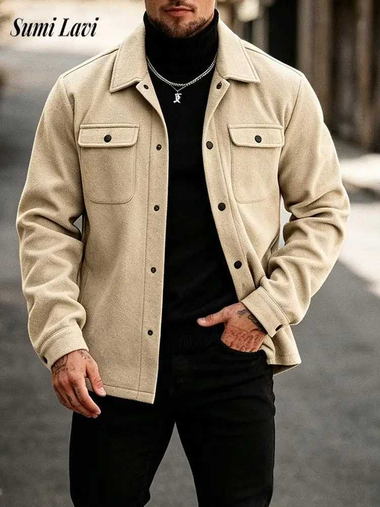 Daily Casual Mens Woolen Jacket Strtwear Vintage Solid Color Multi Pocket Cargo Jackets Men Autumn Fashion Woolen Outerwear S260918IPE8