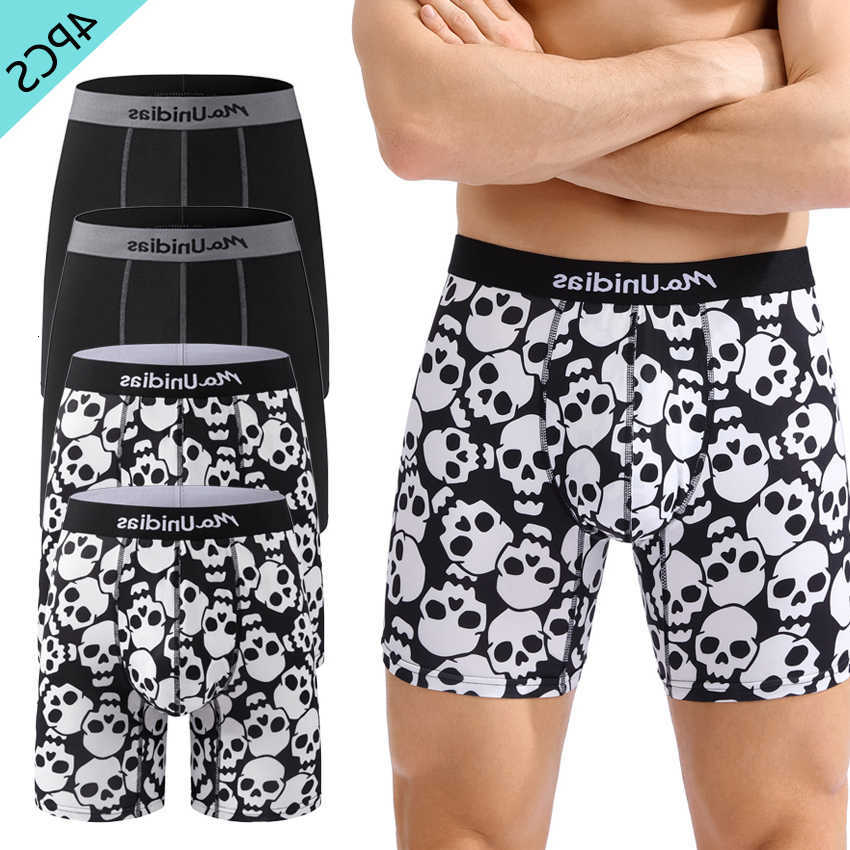 4pcs/pack Underwear For Men Underpants Panties Letter Elastic Waistband Men's Underpants Skull Print Mens Boxer Briefs Comfortable Boxers D2609