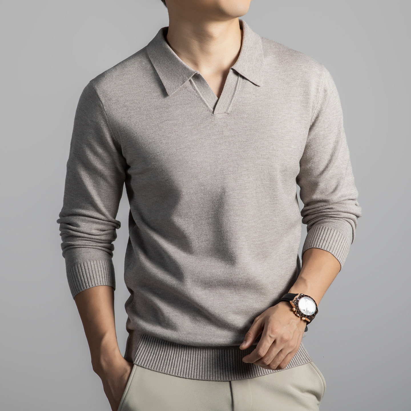 Style Seagull Collar Sweater for Men Autumn New Business Casual Loose Fit Knit Top