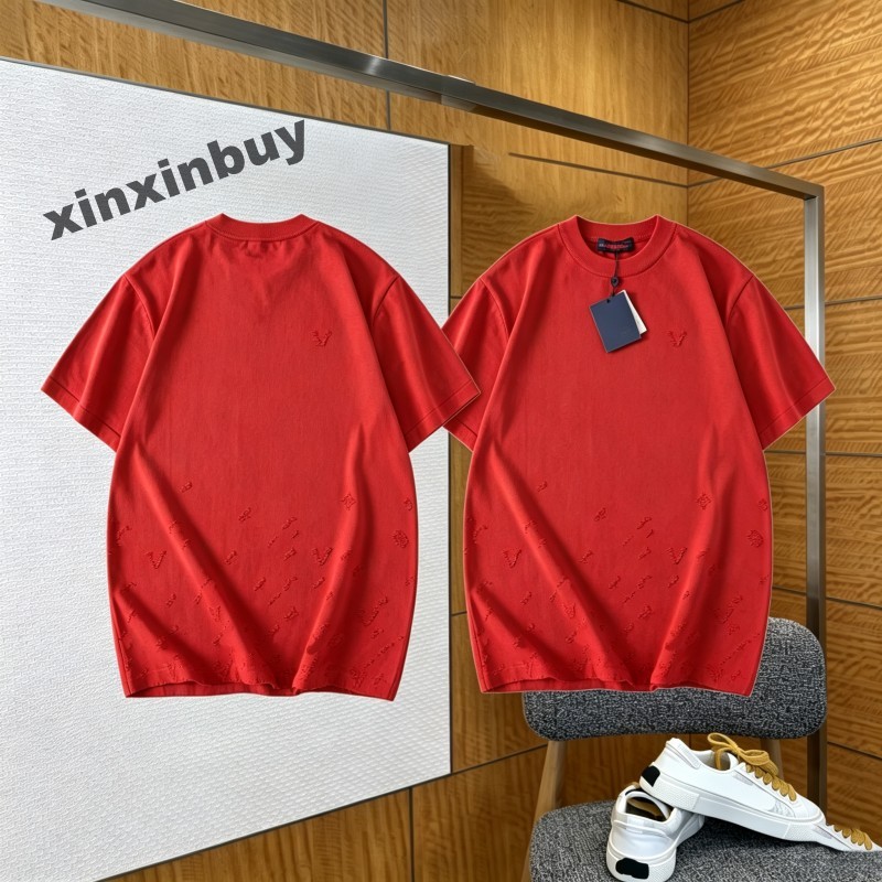 xinxinbuy Men designer Tee t shirt Letter Jacquard Embossed All over Knit Fabric Letters cotton short sleeve women black white red XS-2XL