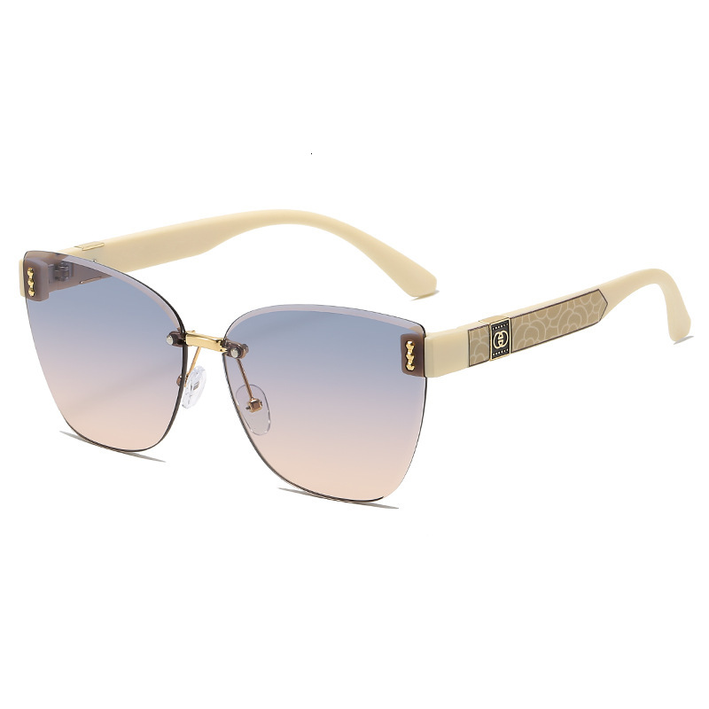 Premium Brand Designer Sunglasses 2026 New Gradient Women's Retro Rimless Tea-Colored Metal Sunglasses, Offering Sun And UV Protection