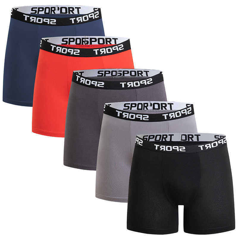 5-piece Set Of Solid Underpants Color Fashionable Simple Sports Long Underwear Comfortable Plus Size Flat Corner Pants Cycling Base Shorts D260918