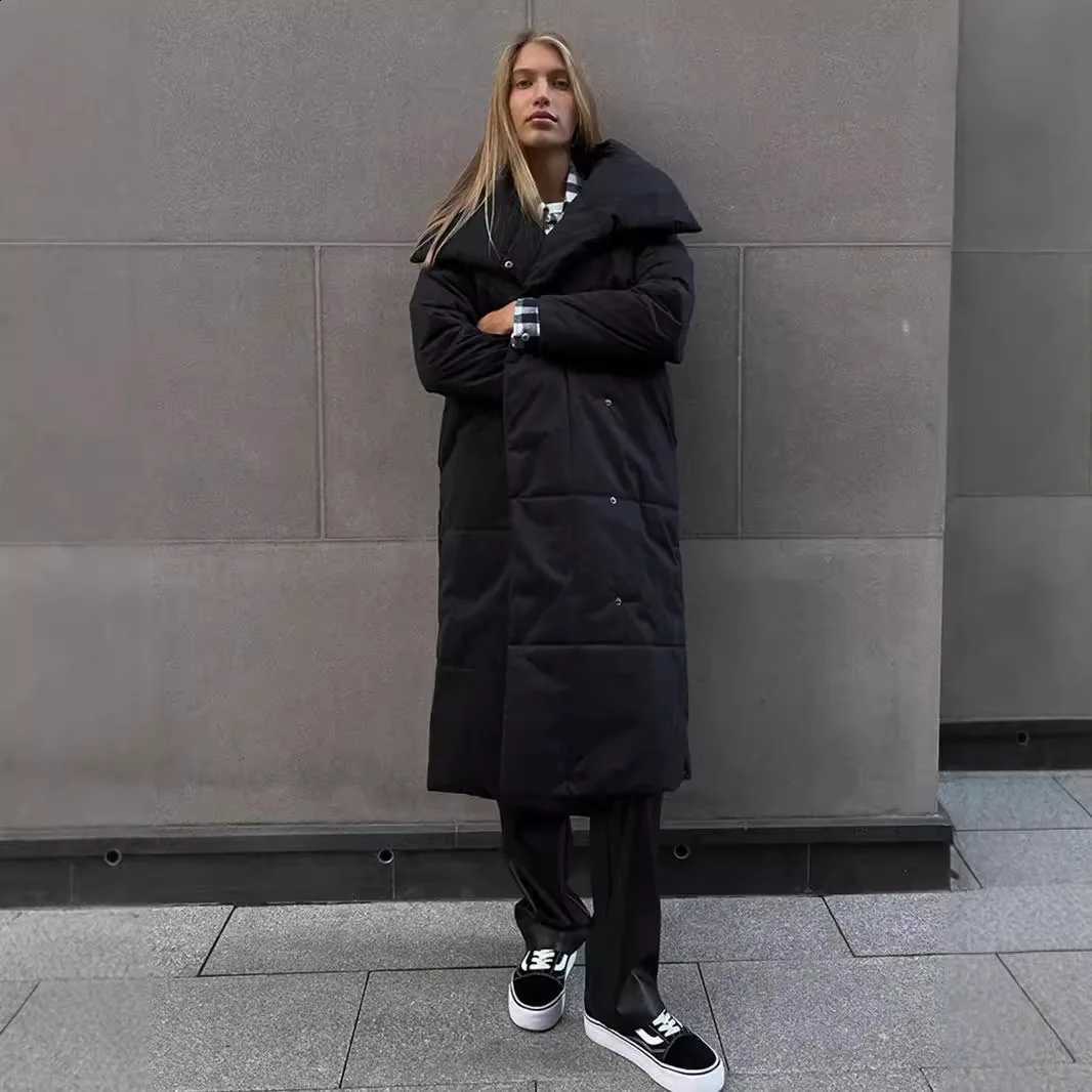 KIDCRKJ Winter Slim Long Jacket Women's New Loose Casual Warm Parka Pocket Long Sleeve Long Cotton Down Jacket Women's Jacket H2609171