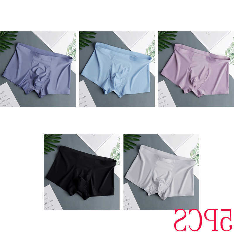 5 Pcs/Lot Men's Ice Underpants Silk Sexy Seamless Ultra-thin Boxer Briefs Shorts Underwear Underpants Male Breathable Panties D260918
