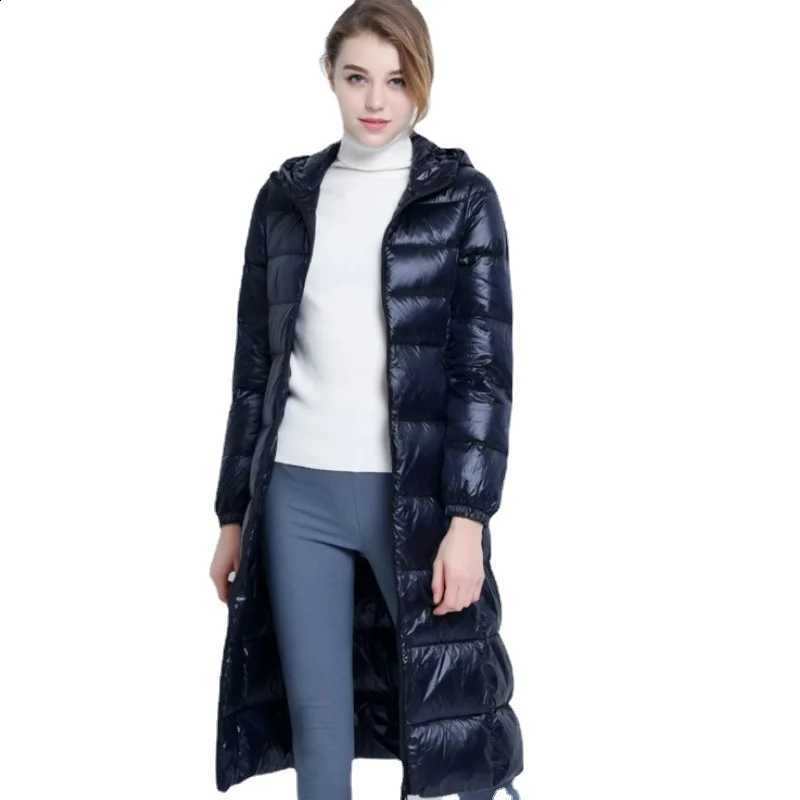 Autumn Winter Long White Duck Down Women Coat Ultra Light Thin Casual European women down jacket Slim Remove Hooded Warm Parka H260917