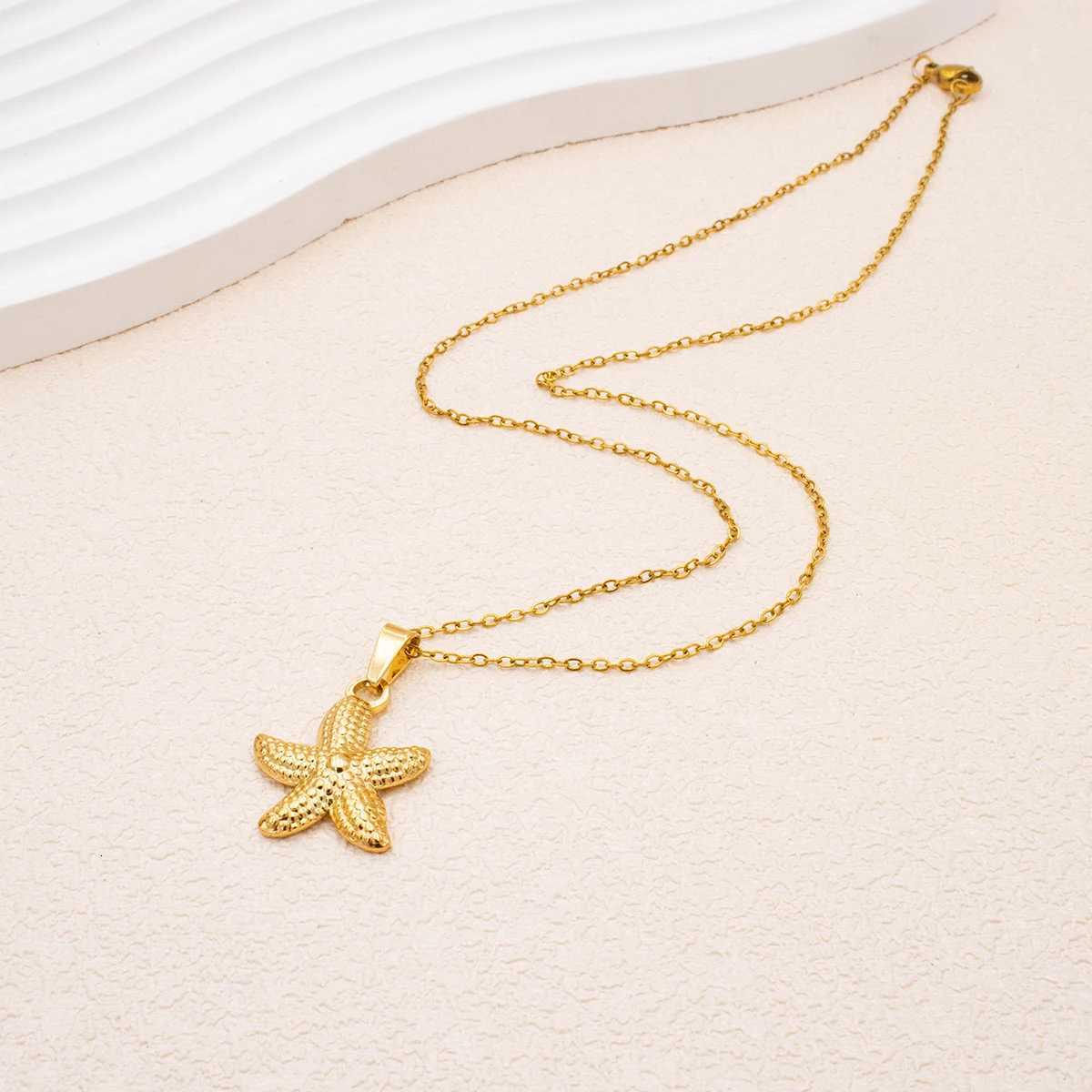 Ocean Starfish Pendant Necklace for Women Gold Plated Stainless Steel Choker Necklace Waterproof Summer Beach Fashion Jewelry Q260916