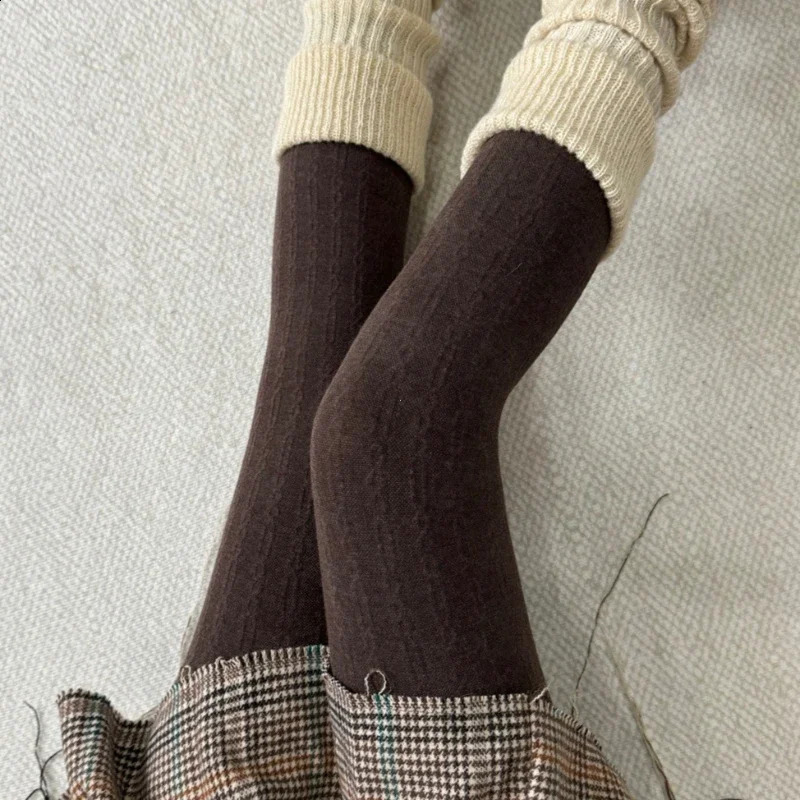 150g Autumn Winter Vertical Striped Tights Women Vintage Thermal Light Slimming Simple Versatile Pantyhose Underwear Leggings 260917