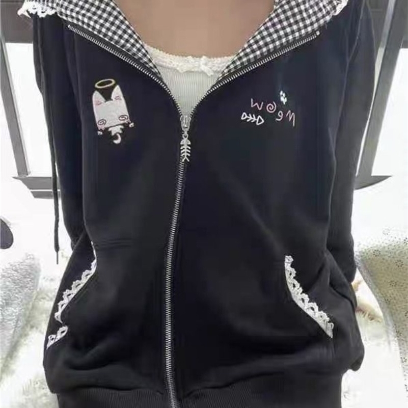 Zipper Hoodie Gothic Cartoon Kawaii Cat Ear Y2k Jacket Zip Up Thin Coat Spring Autumn Cute Core 2000s Clothes Fall Sweatshirts 260917ww