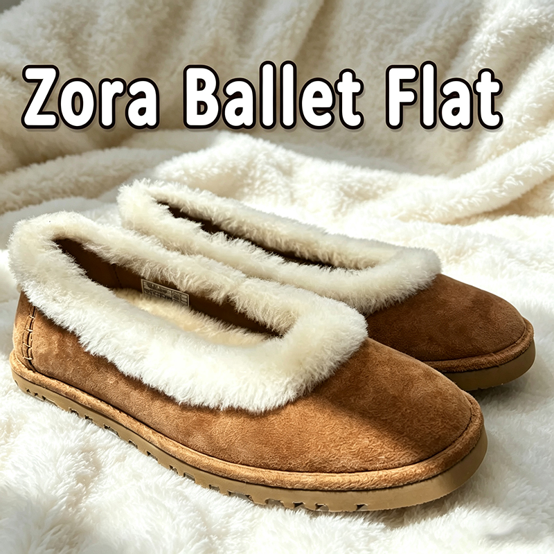 Designer Zora Ballet Flat Flagship Store Only Womens Winter Suede Fur Trim Shoes Soft Fleece Lining Slip on Round Toe Non Slip Rubber Sole Warm Casu