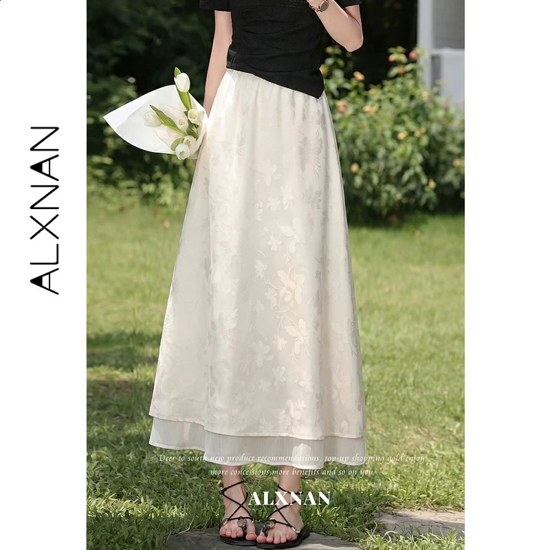 ALXNAN Women's Satin Long Skirt High-Waist Elegant Fashion Midi Skirts Summer 2026 Holiday Female Skirts L639113A 260917