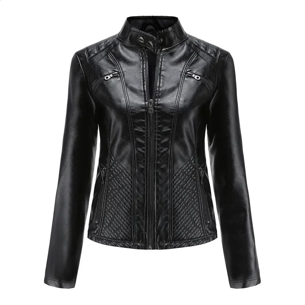 Faux Leather Jacket Woman Fashion Spring Autumn Coat Moto Biker Jacket Women Clothes Trend Brown Black Red Coffee Pink XS 260917
