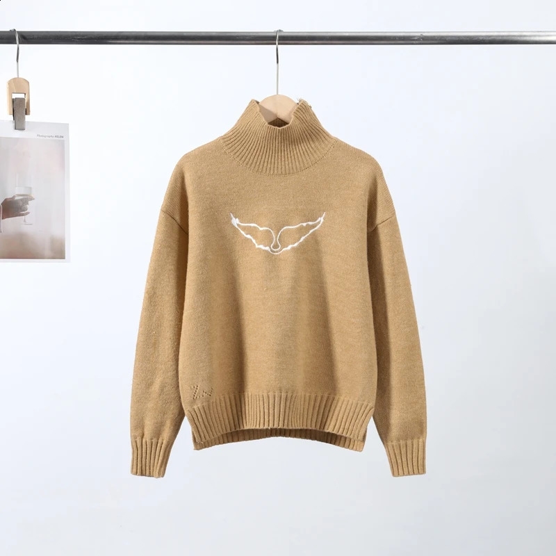 Women's Angel Wings Knitted Pullover High Neck Long Sleeve Casual Sweater Solid Knit Top 2026 Lady Spring Y2k Tops 260916