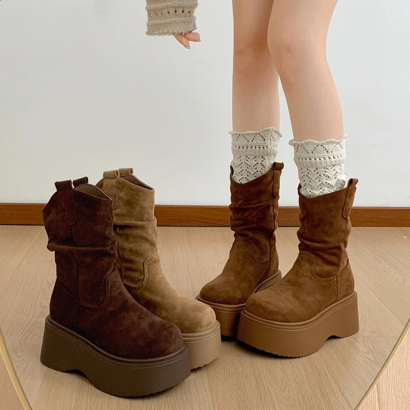 Chunky Platform Thick Sole Woman Ankle Boots Round Toe Slip On Shoes 2026 Autumn Winter Short Botas Para Mujer 260917