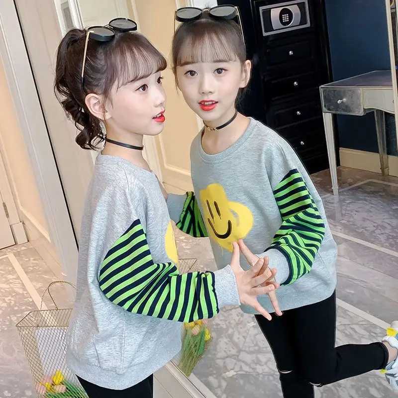 Long Girls' Autumn 2025 New Sle Crewneck Sweatshirt - Loose Fit Korean Sle Slish Trendy Mid-Big Kids TopW260917